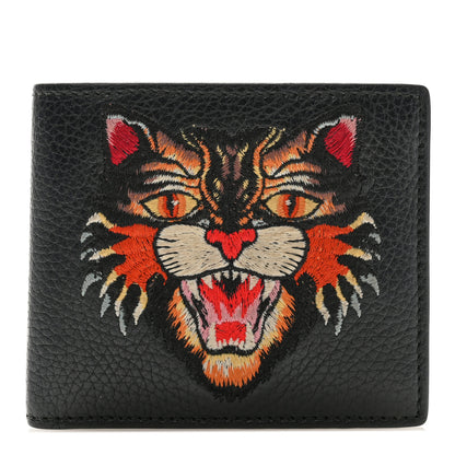 Gucci Grained Calfskin Angry Cat Bi-Fold Wallet Black 1 of 7