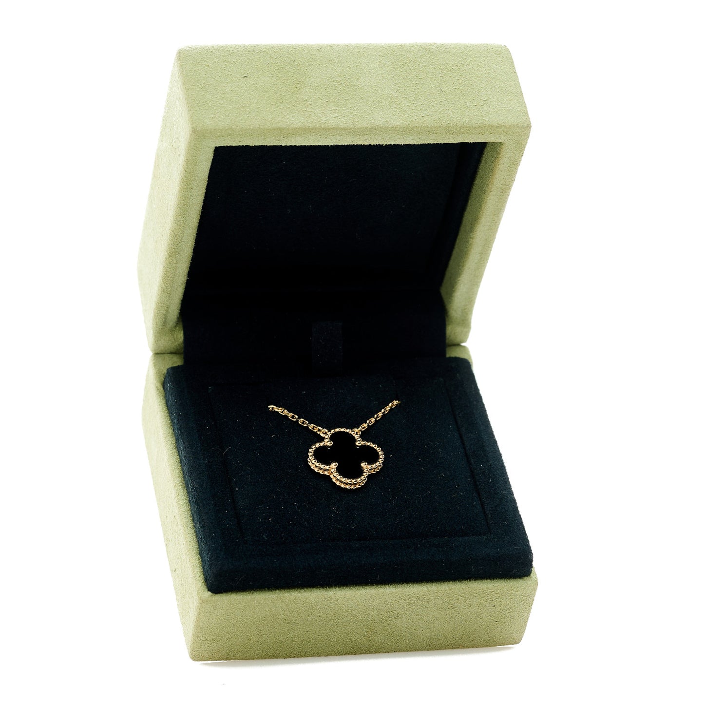 18K Yellow Gold Black Onyx Vintage Alhambra Pendant Necklace