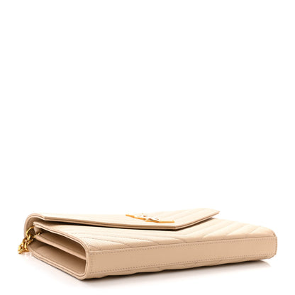 Saint Laurent Grain De Poudre Matelasse Chevron Monogram Chain Wallet Dark Beige 4 of 11