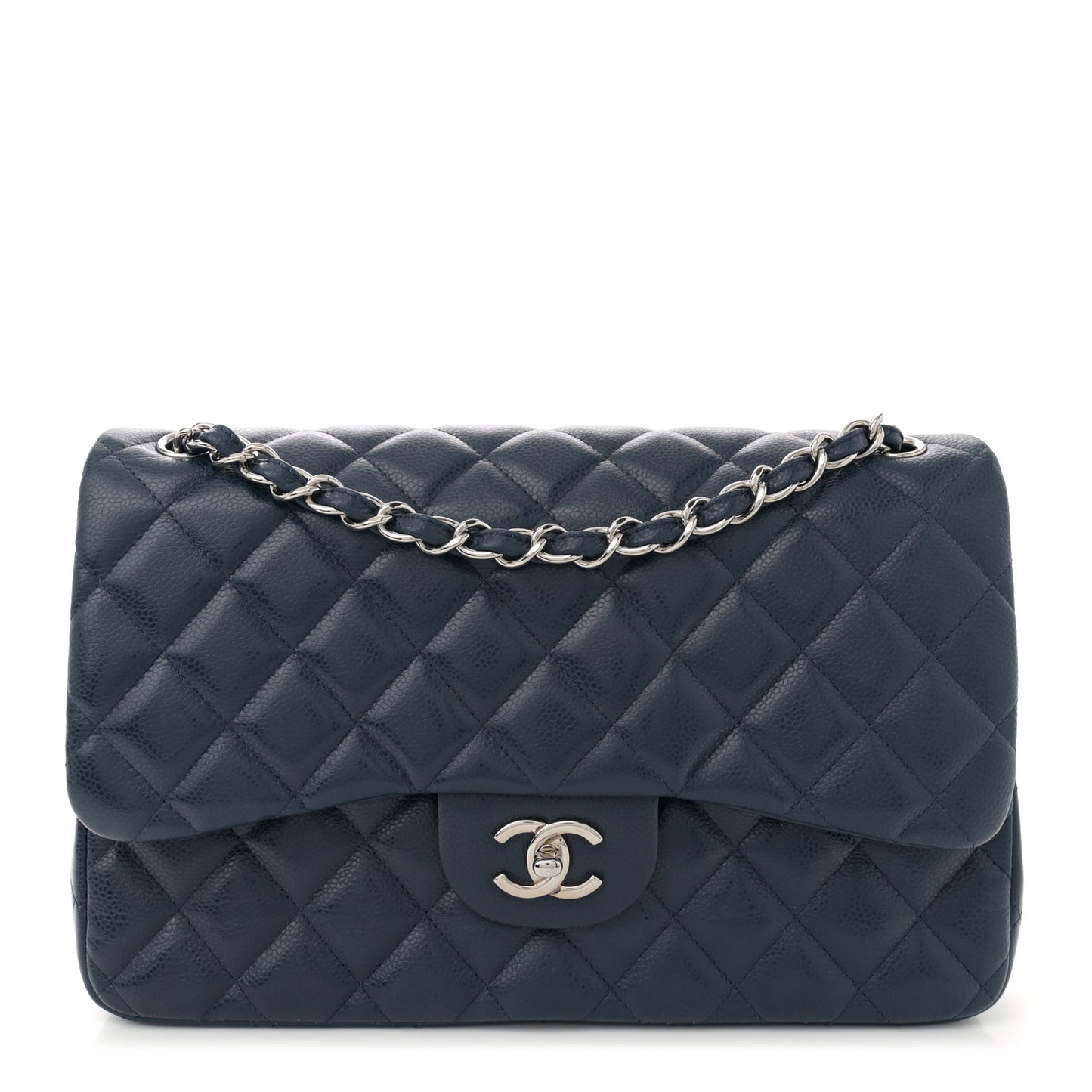 Caviar Quilted Jumbo Double Flap Navy