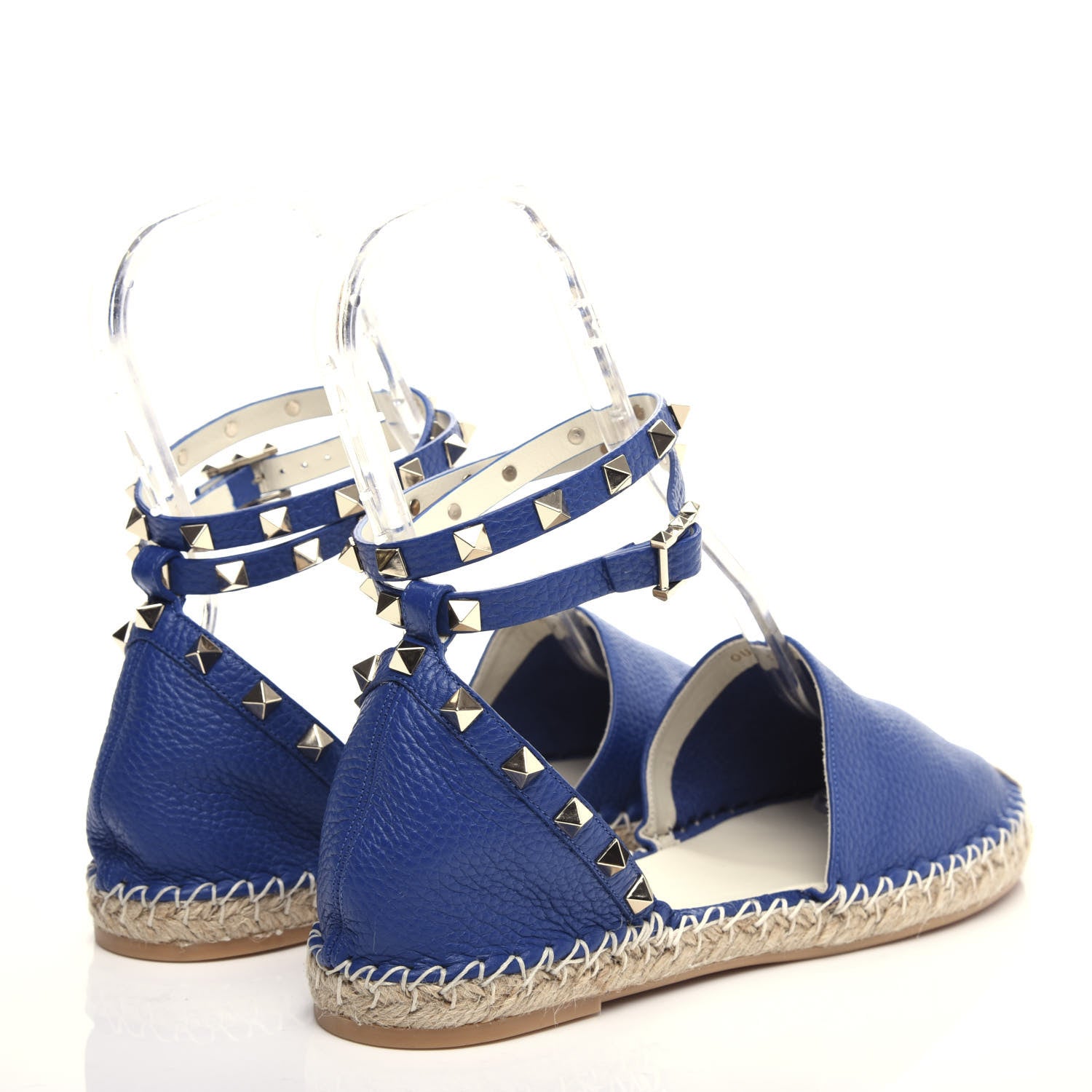 Valentino Garavani Grained Calfskin Rockstud Ankle Wrap Espadrille 20mm Flats 41 Blu Delft 4 of 10