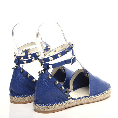Valentino Garavani Grained Calfskin Rockstud Ankle Wrap Espadrille 20mm Flats 41 Blu Delft 4 of 10