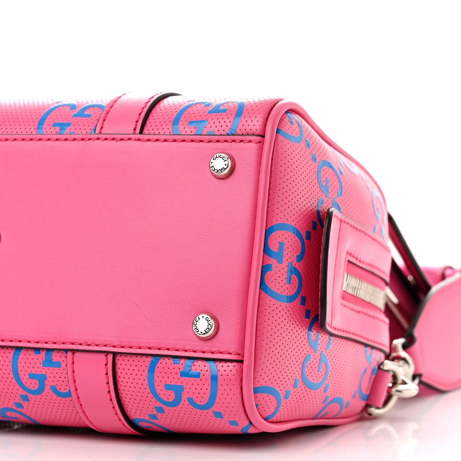Gucci Calfskin GG Tennis Bi-Color Embossed Mini Duffle Bag Modern Fucsia Modern Blue 10 of 11