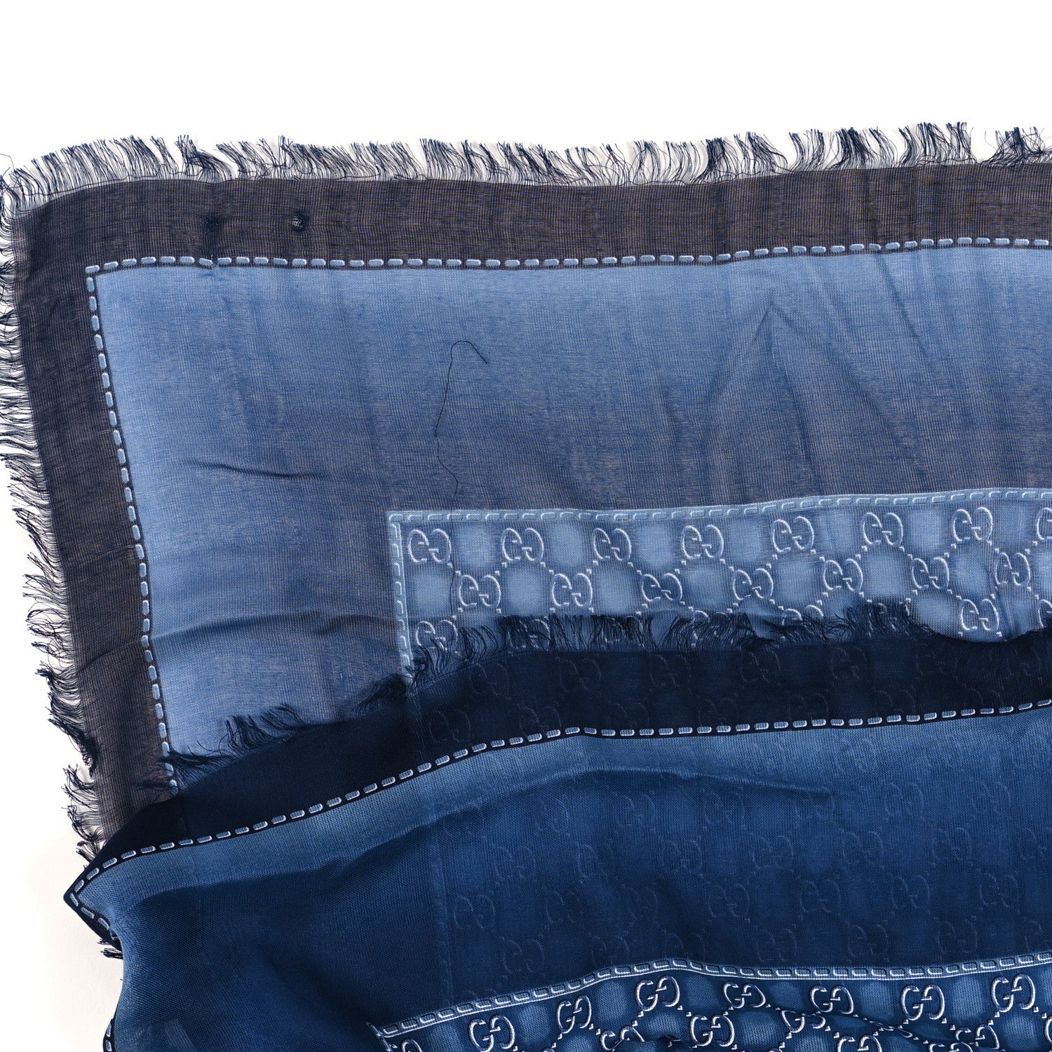 Gucci Modal Silk GG Monogram Fringe Shawl Blue 3 of 3
