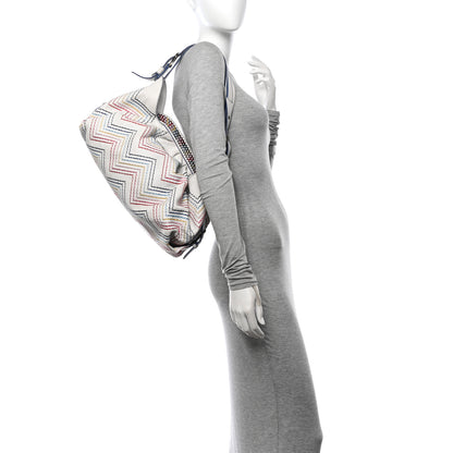 Fendi Vitello Palma Zig Zag Thread Embroidered Doctor B Hobo White Multicolor 2 of 19