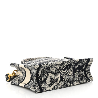 Christian Dior Canvas Embroidered Toile De Jouy Reverse Mini Book Tote With Strap Blue Multicolor 4 of 12