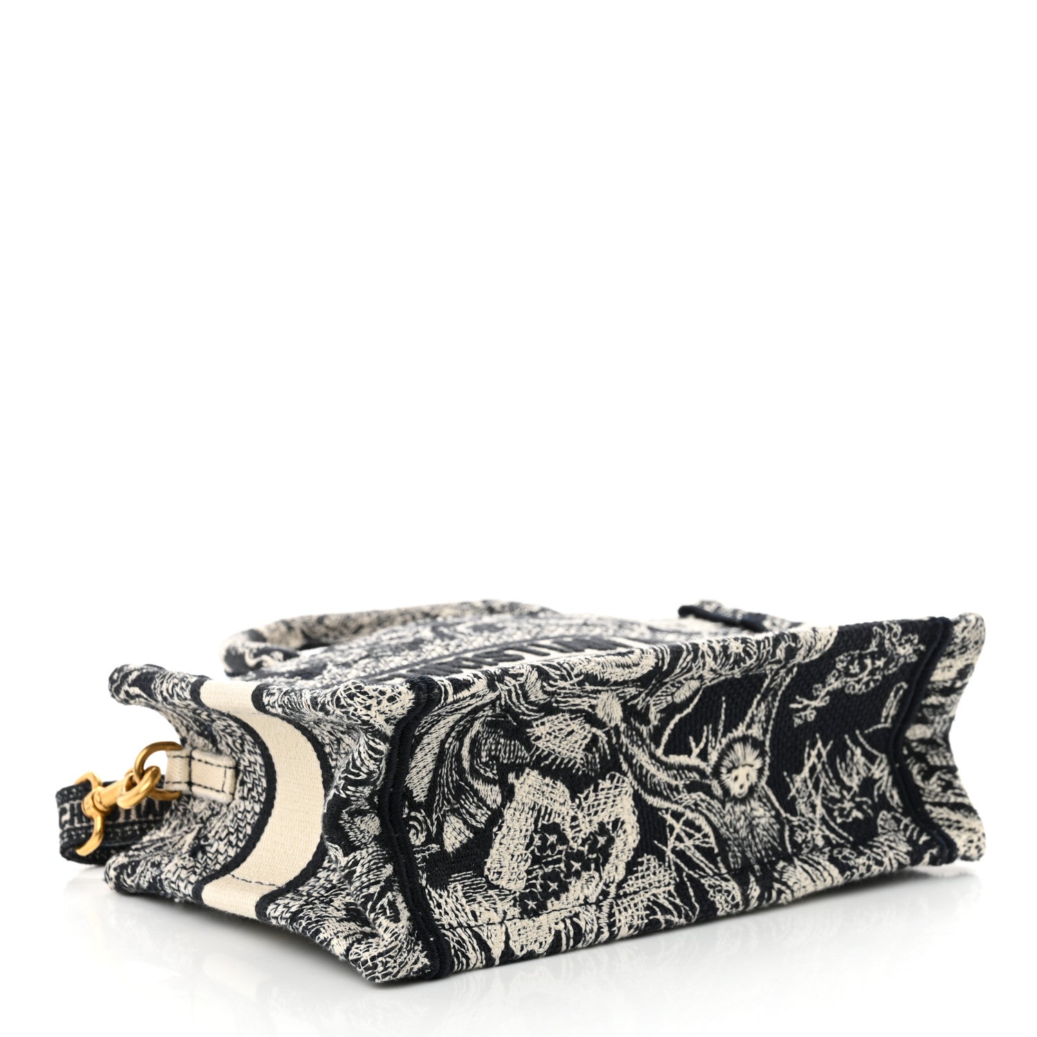 Christian Dior Canvas Embroidered Toile De Jouy Reverse Mini Book Tote With Strap Blue Multicolor 4 of 12