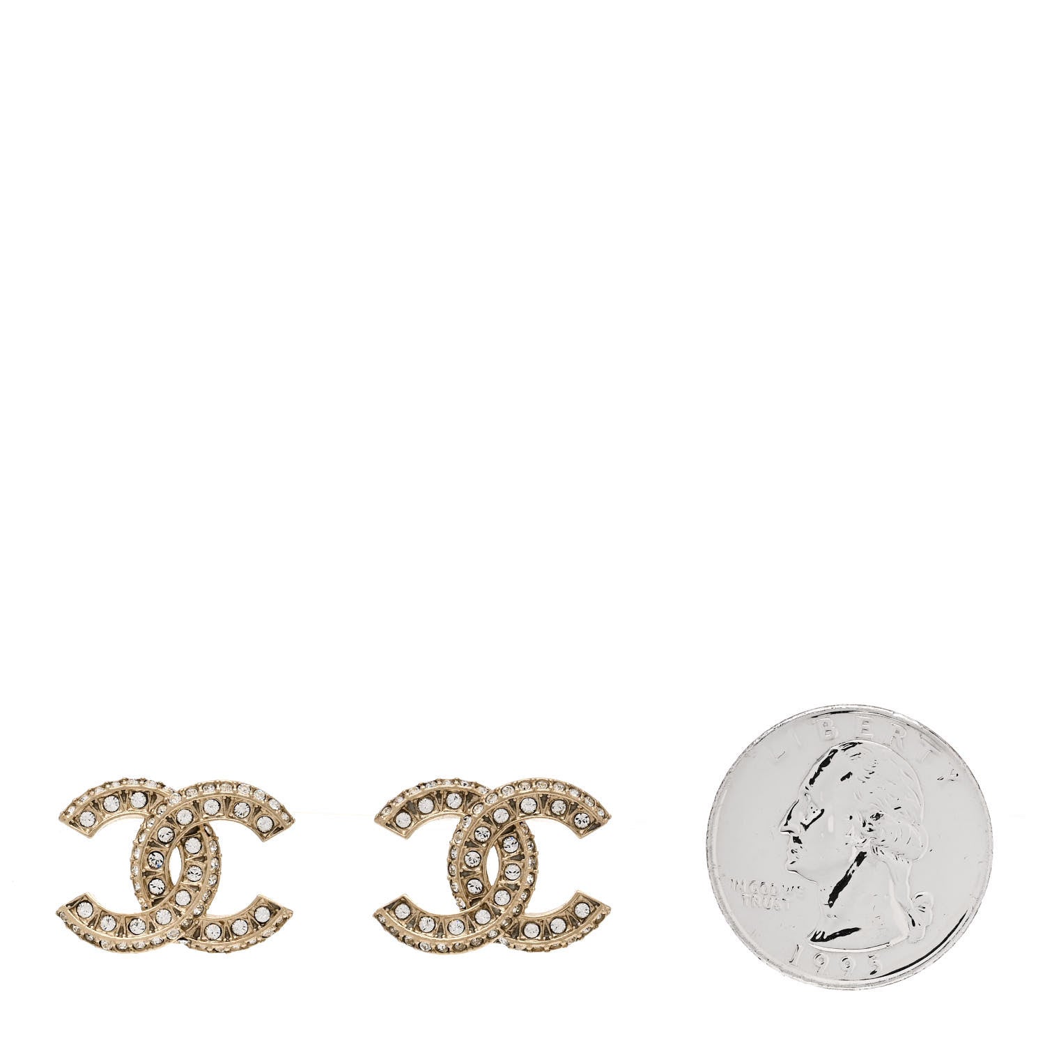 Chanel Crystal Timeless CC Earrings Light Gold 2 of 5