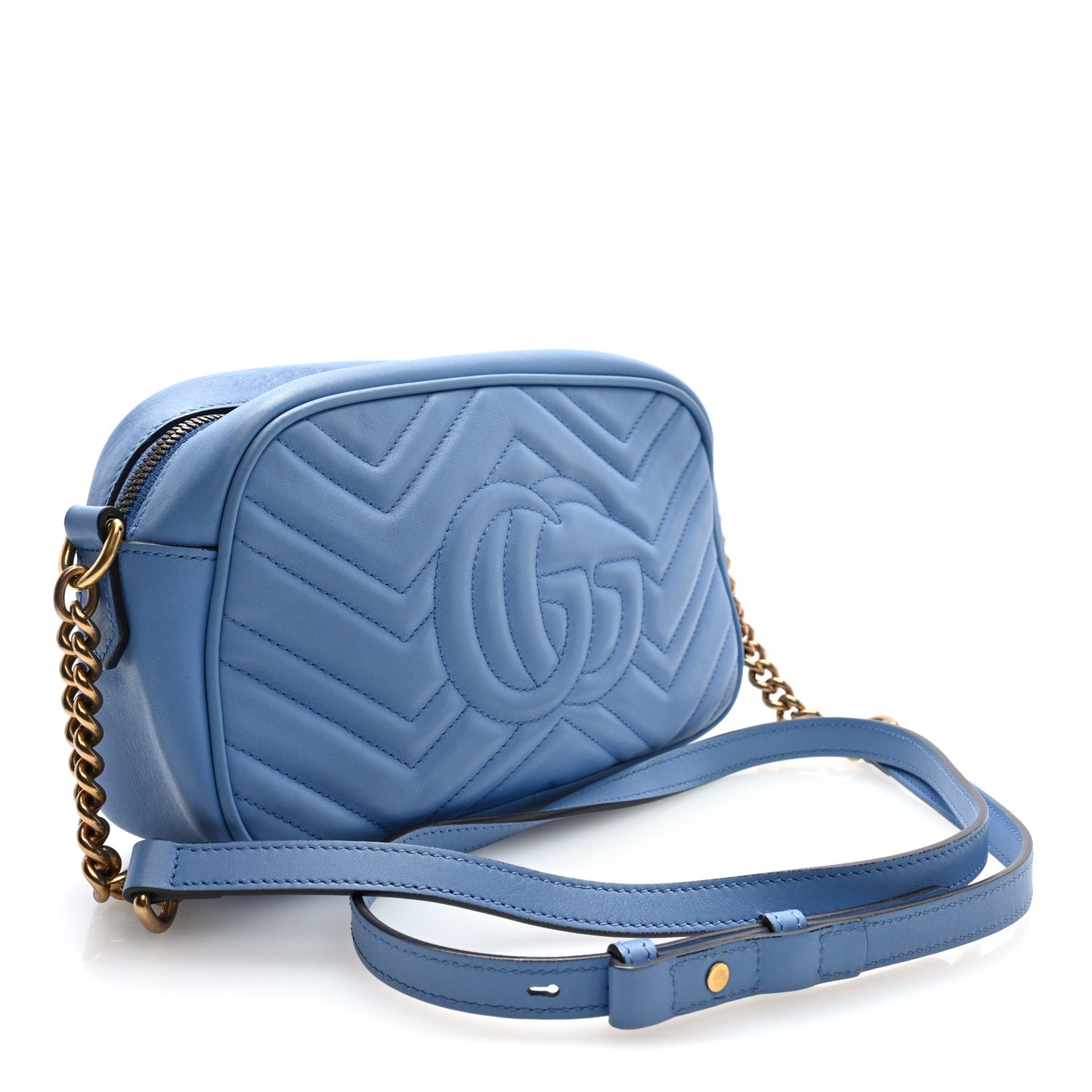 Calfskin Matelasse Small GG Marmont Chain Shoulder Bag Clear Sky Blue