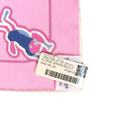 Hermes Silk Caracteristick Detail Scarf 45 Rose Bonbon Bleu Violet 3 of 3