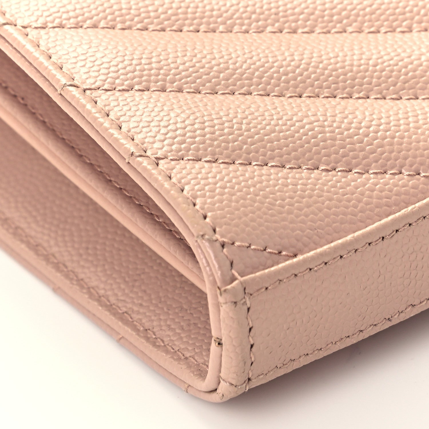 Saint Laurent Grain De Poudre Matelasse Chevron Monogram Chain Wallet Pale Pink 9 of 12