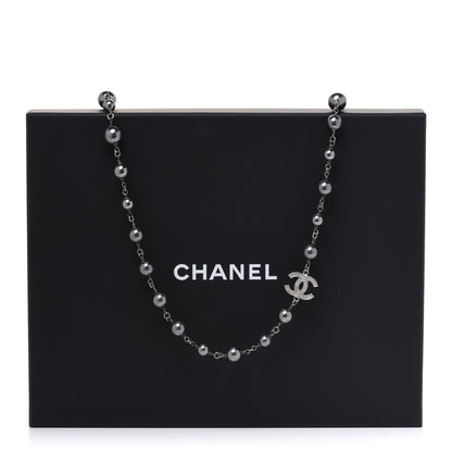 Chanel Crystal Pearl Beaded CC Long Necklace Ruthenium 6 of 6