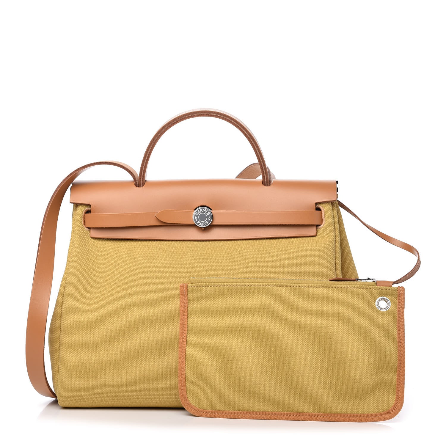 Hermes Military Toile Vache Hunter Herbag Zip Retourne 31 PM Ginger Naturel Sable 1 of 9