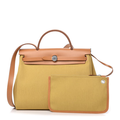 Hermes Military Toile Vache Hunter Herbag Zip Retourne 31 PM Ginger Naturel Sable 1 of 9
