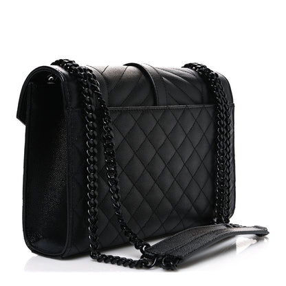 Saint Laurent Grain De Poudre Textured Mixed Matelasse Triquilt Medium Monogram Monochrome Satchel Black 3 of 10