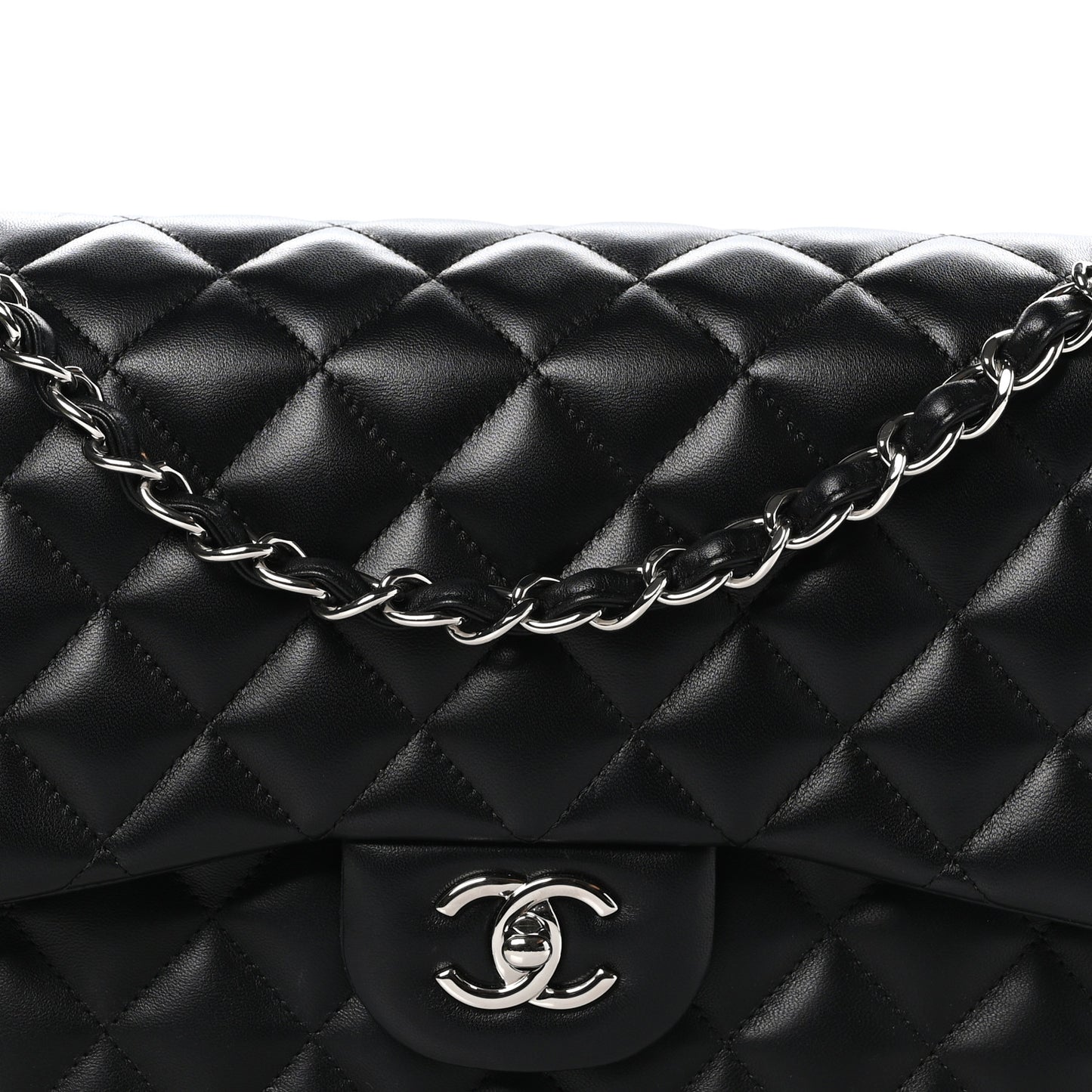 Lambskin Quilted Jumbo Double Flap Black
