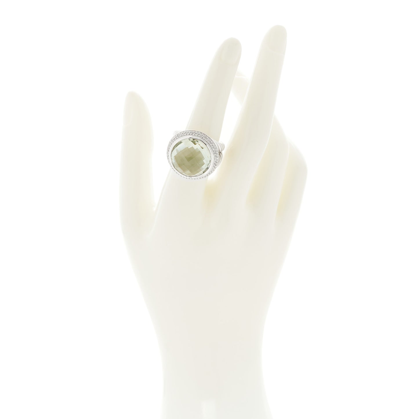 Sterling Silver Diamond Prasiolite 18mm Cerise Ring 56 7.5