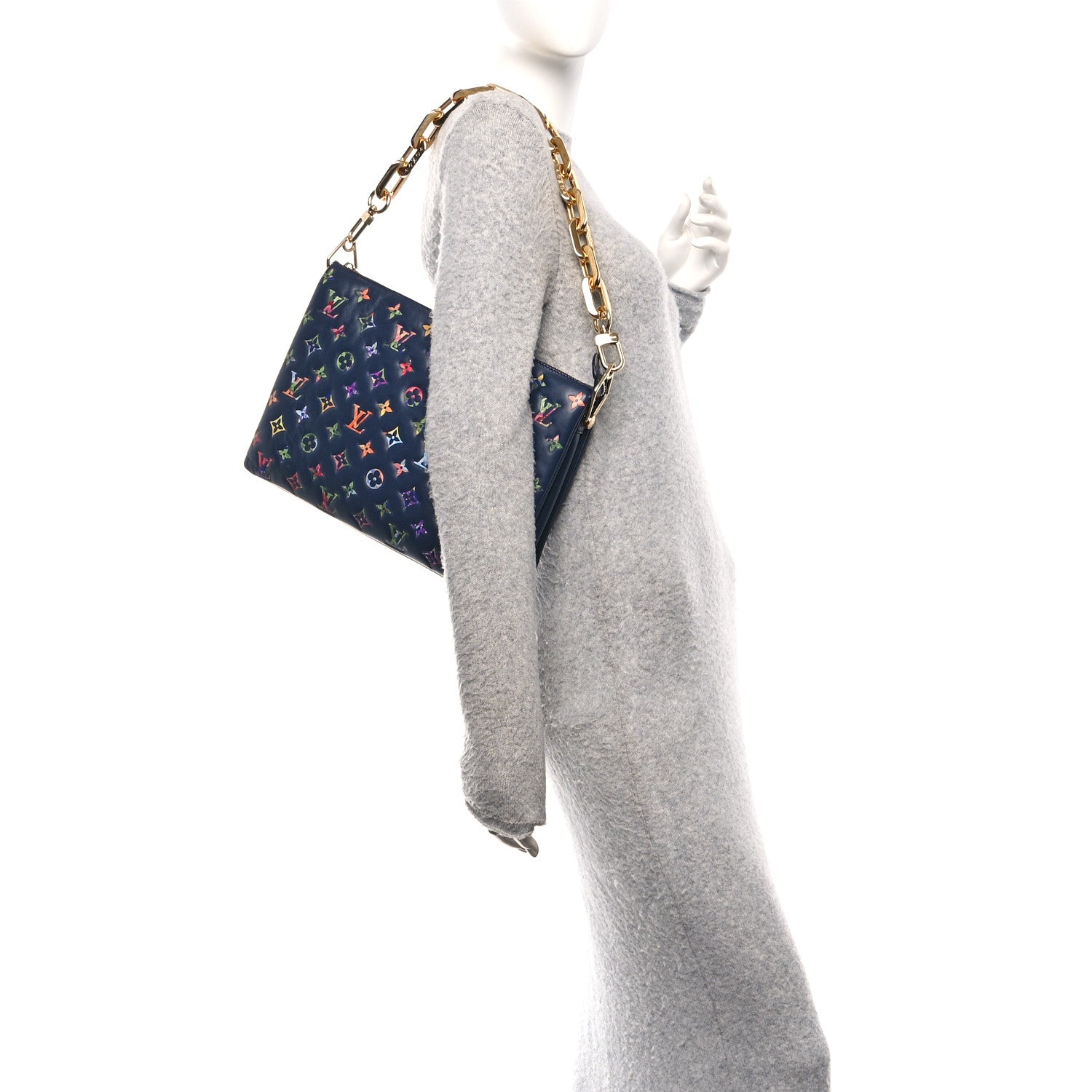 Louis Vuitton Lambskin Embossed Monogram LV Garden Coussin MM Navy Blue 2 of 11