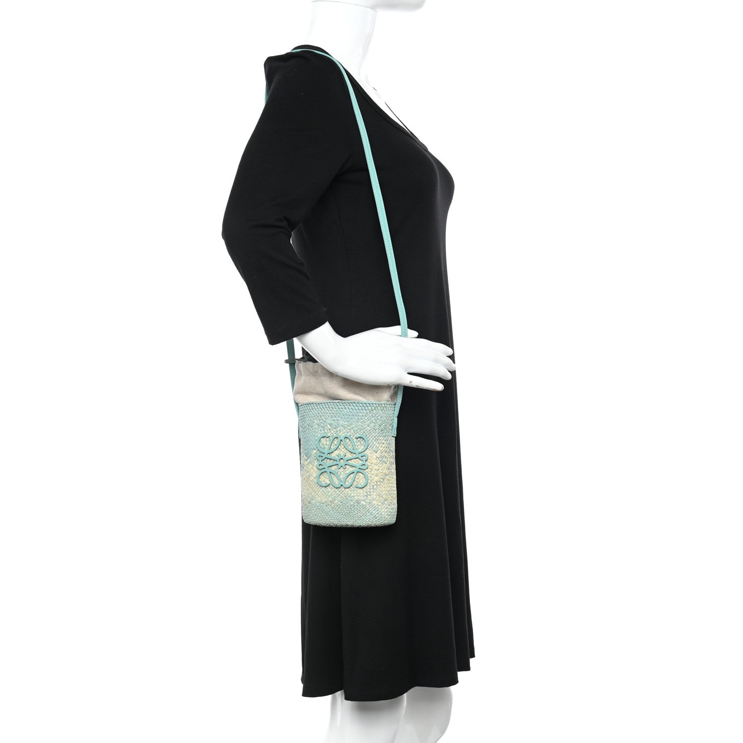 Loewe Calfskin Raffia Paulas Ibiza Square Bucket Bag in Natural Blue 2 of 9