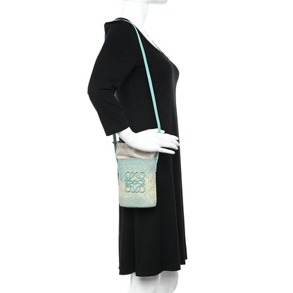 Loewe Calfskin Raffia Paulas Ibiza Square Bucket Bag in Natural Blue 2 of 9