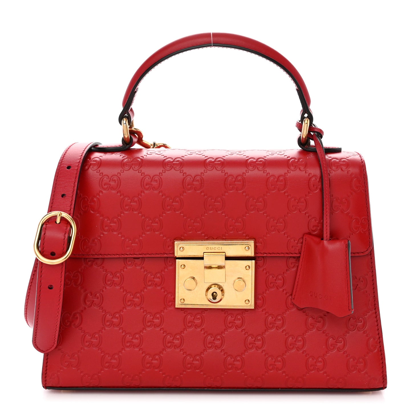 Guccissima Signature Small Padlock Top Handle Bag Hibiscus Red