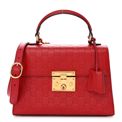Gucci Guccissima Signature Small Padlock Top Handle Bag Hibiscus Red 1 of 13