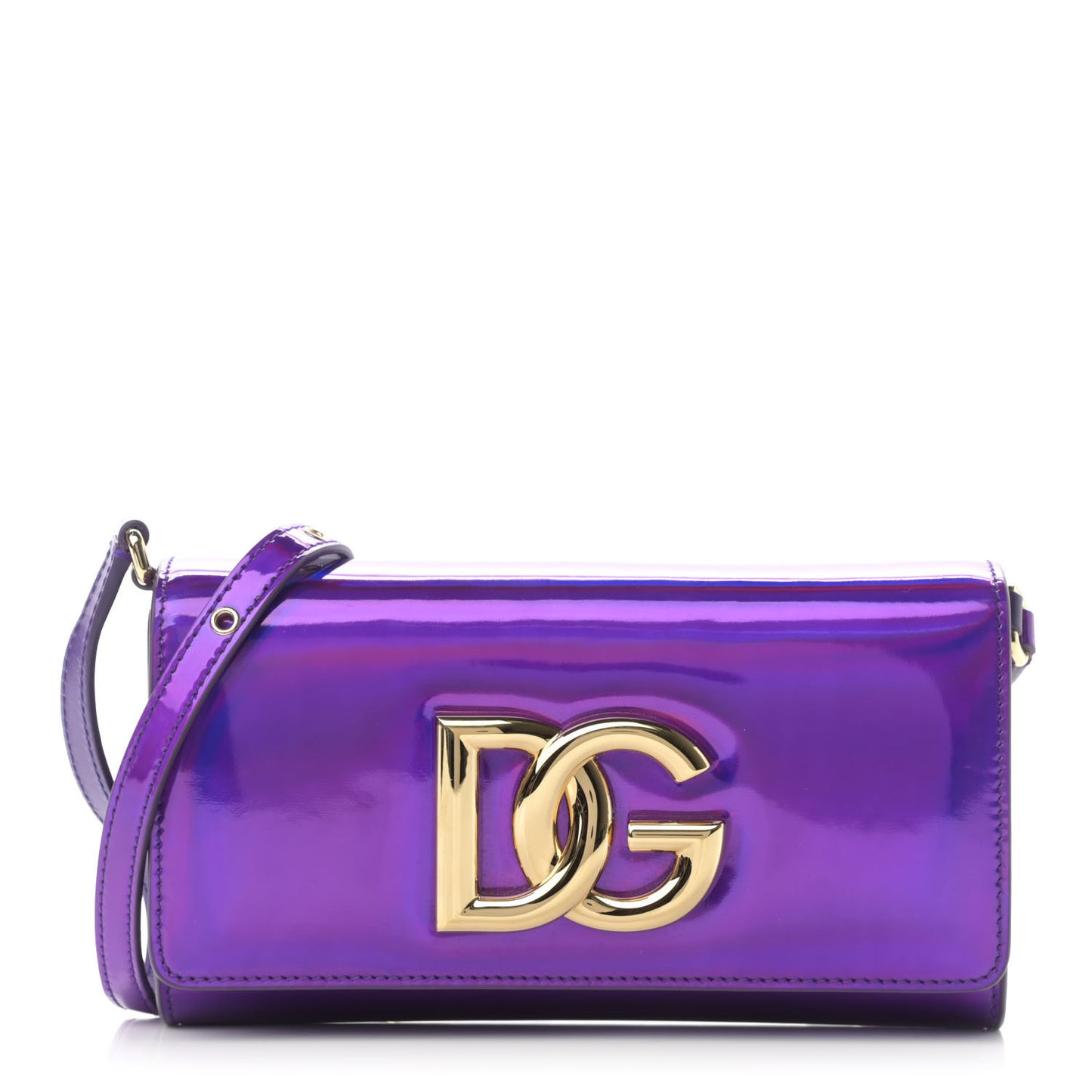 Holographic Patent Calfskin Strobo 3.5 Clutch Viola Medio