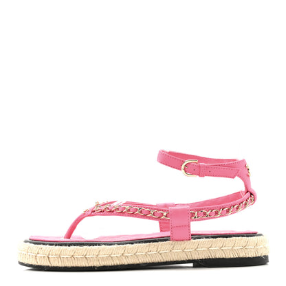 Chanel Lambskin Chain CC Thong Espadrille Sandals 38 Pink 1 of 13