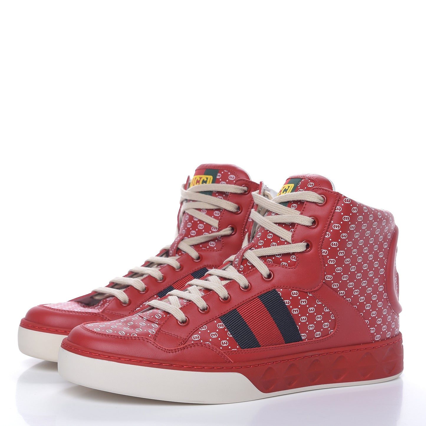 X DAPPER DAN Calfskin GG Micro Monogram Mens High Top Sneakers 9 Hibiscus Red