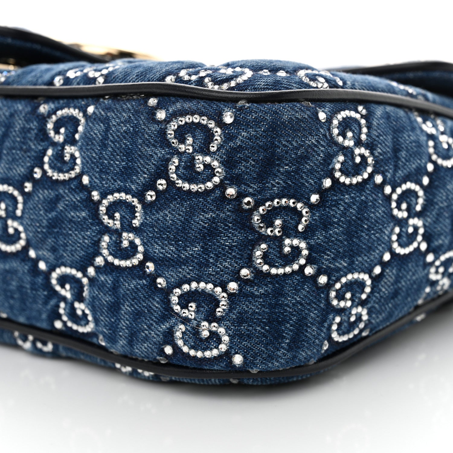 Gucci Denim Crystal Applique Small GG Marmont Shoulder Bag Blue 9 of 10