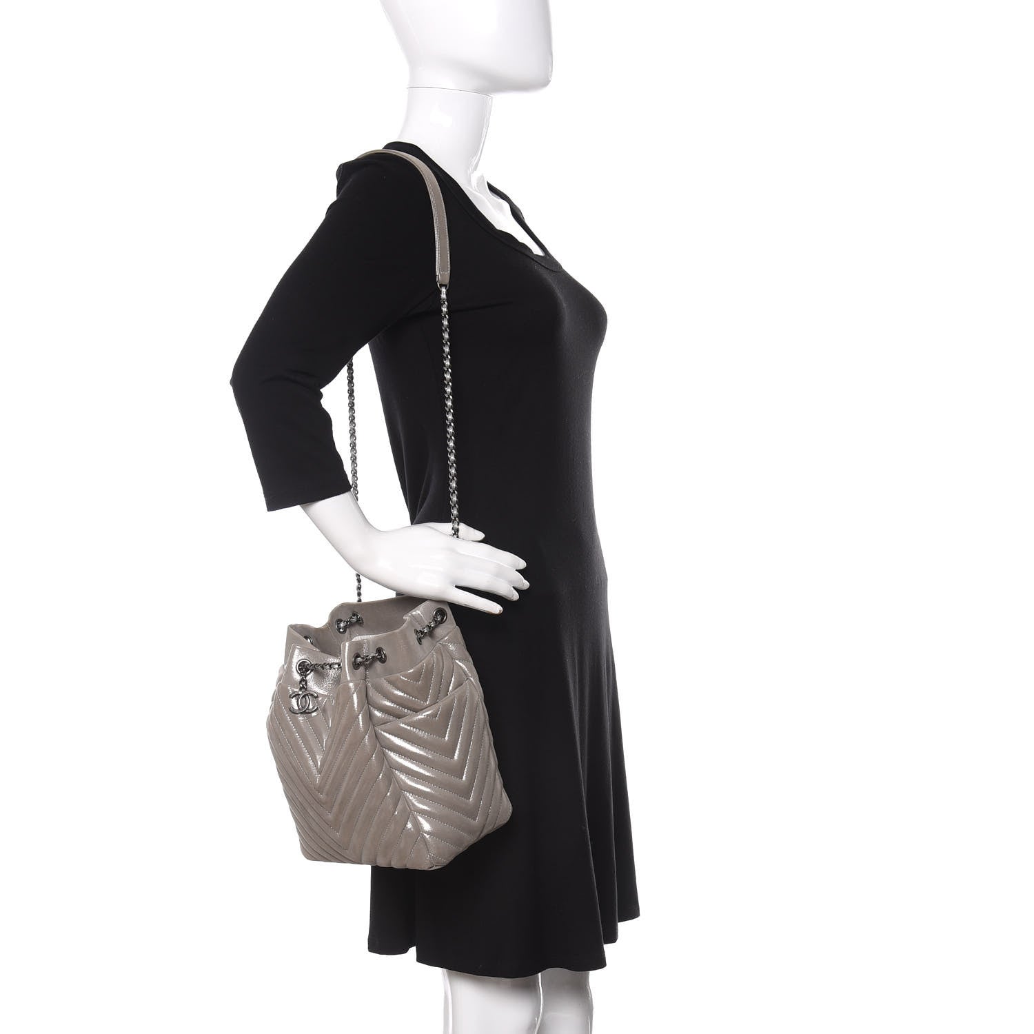 Chanel Iridescent Calfskin Chevron Small Urban Spirit Drawstring Bag Silver 2 of 18
