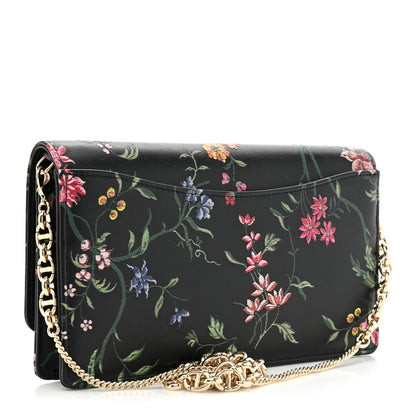 Christian Dior Calfskin Petites Fleurs Print Caro Pouch With Chain Black Multicolor 3 of 12