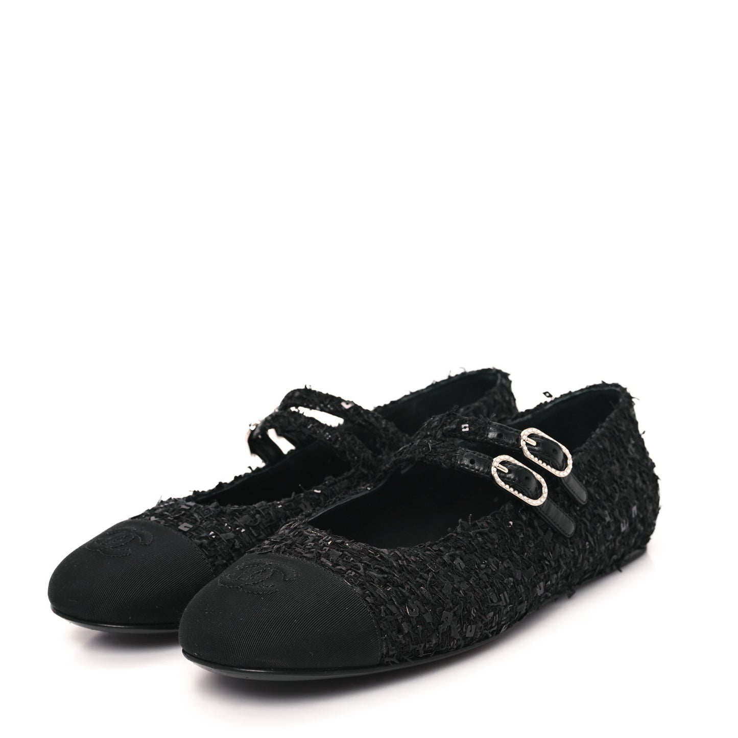 Tweed Sequin Mary Jane Flats 37.5 Black
