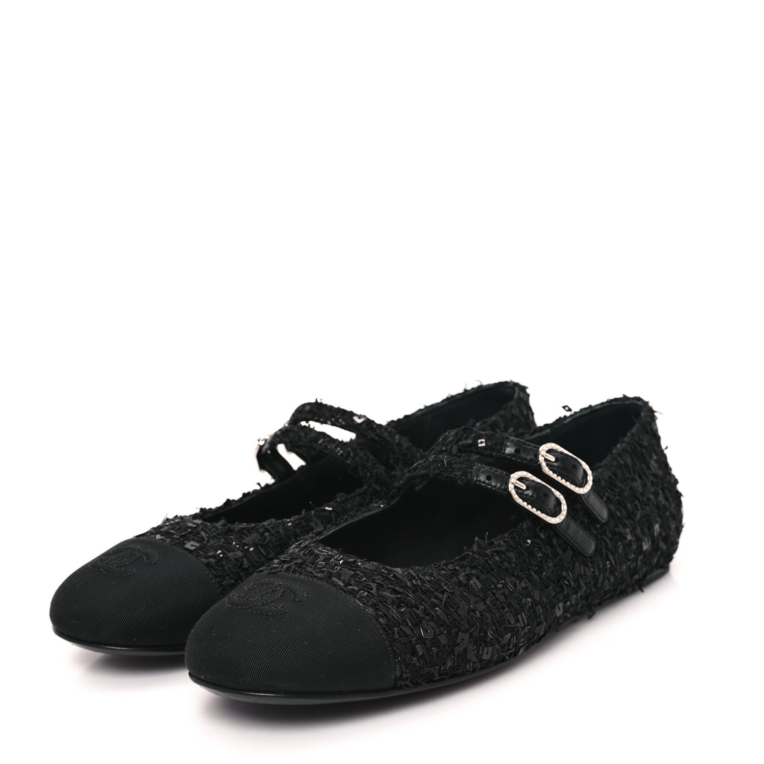 Chanel Tweed Sequin Mary Jane Flats 37.5 Black 4 of 9