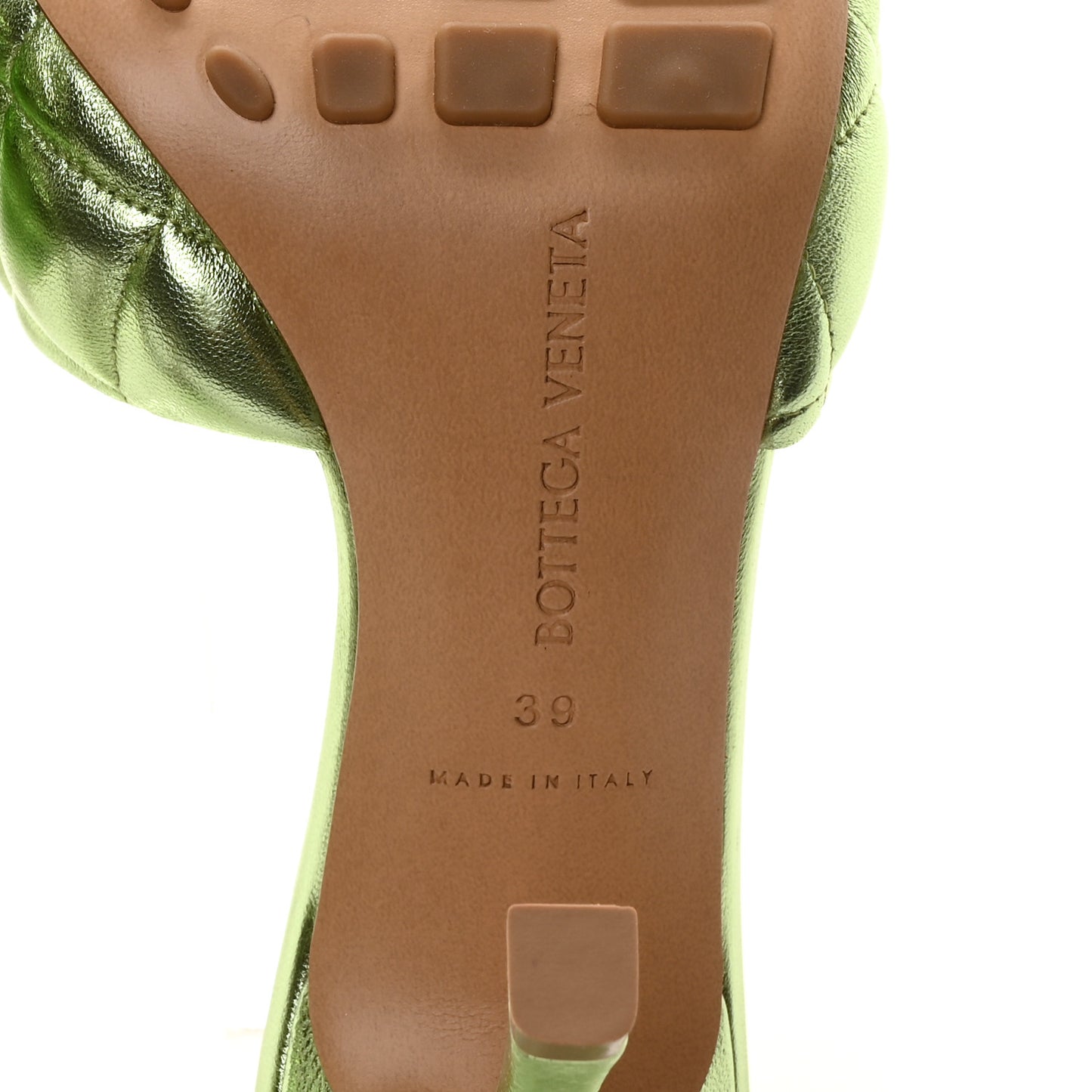 Metallic Nappa Reflection Matelasse Padded Mule Sandals 39 Pistachio