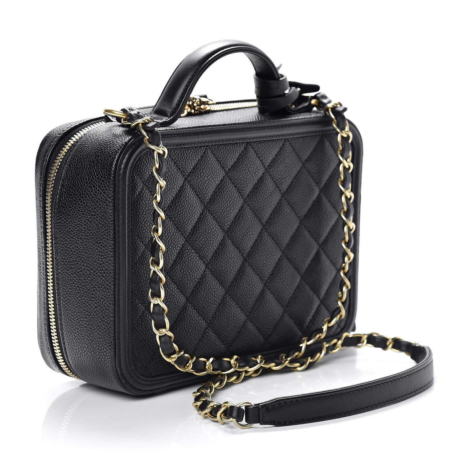 Caviar Quilted Medium CC Filigree Vanity Case Black
