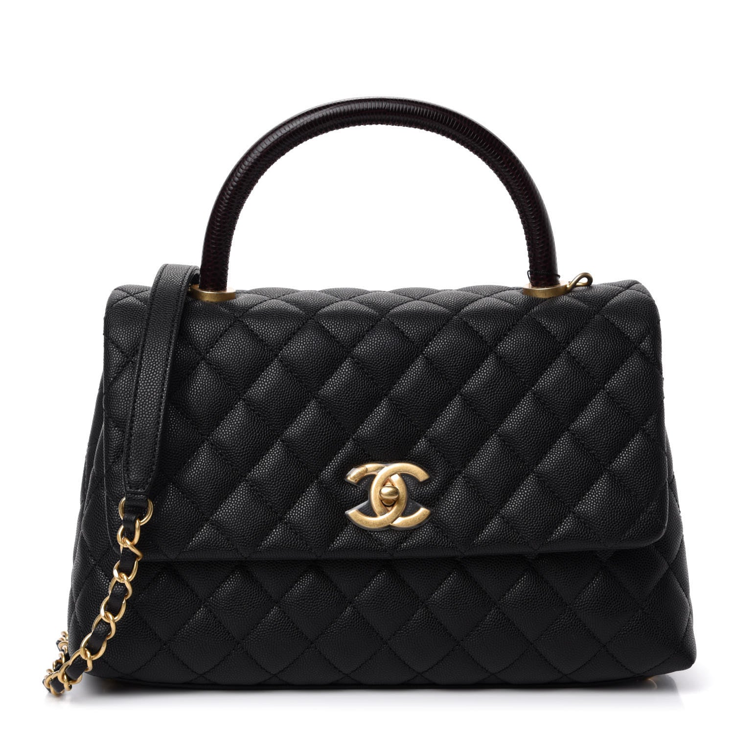 Chanel Caviar Lizard Embossed Quilted Small Coco Handle Flap Black 1 of 11