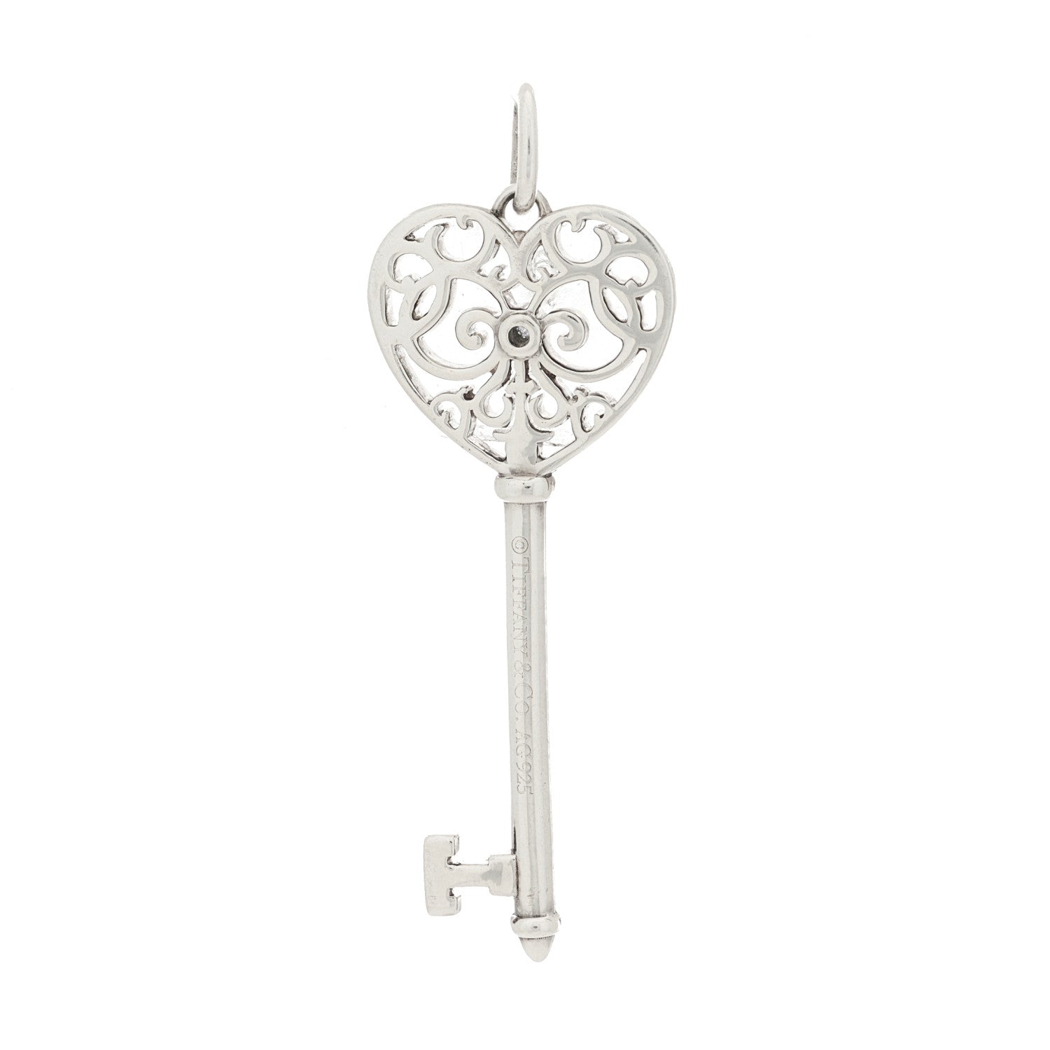 Tiffany Sterling Silver Blue Sapphire Enchant Heart Key Pendant 3 of 4