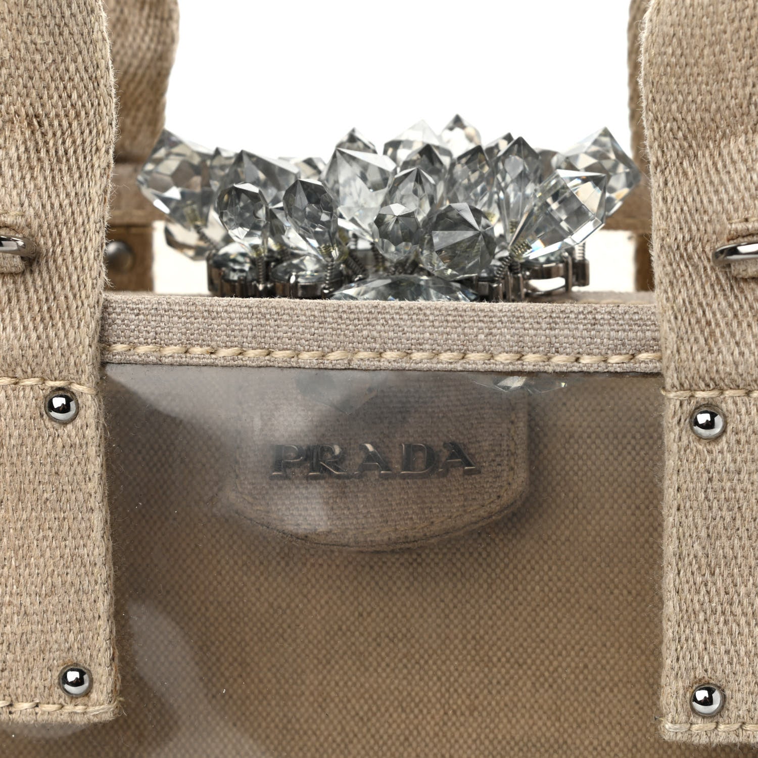 Prada Canvas Plexiglass Crystal Cluster Tote Fume 10 of 17