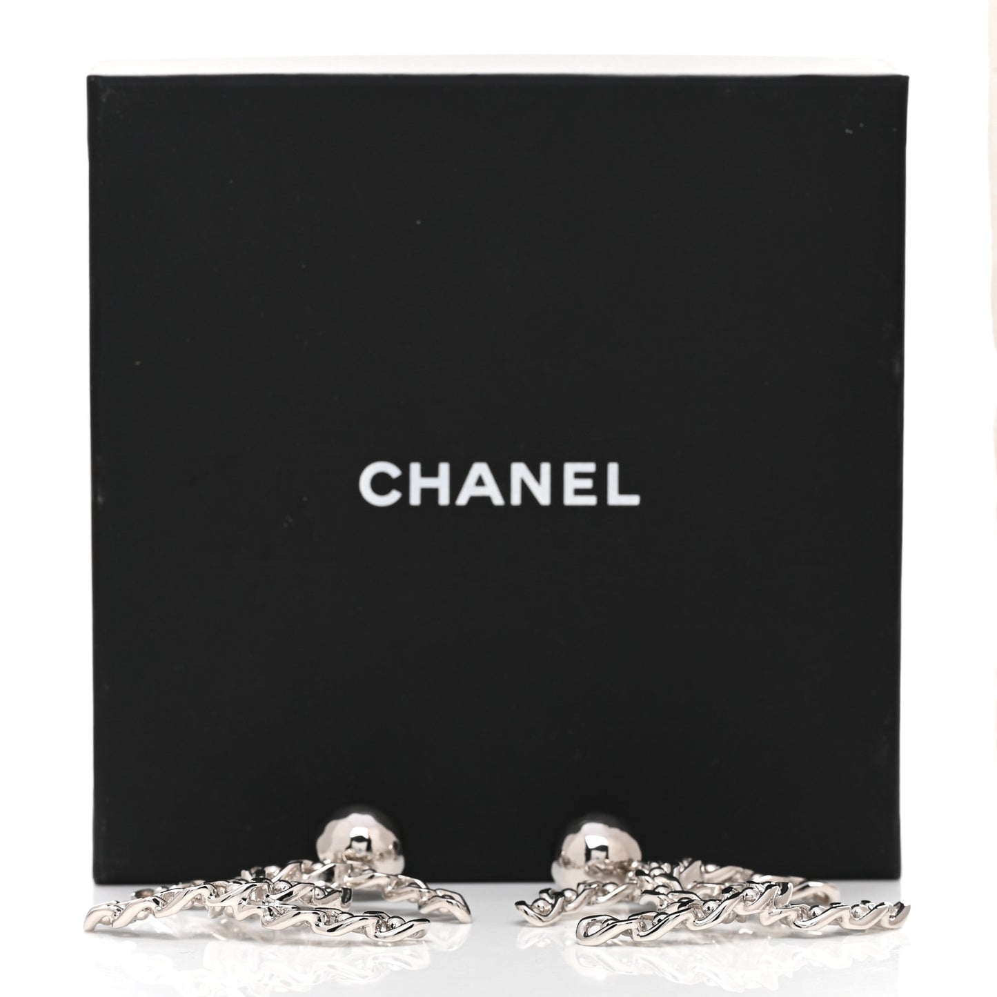 Chain Link CC Drop Earrings Silver