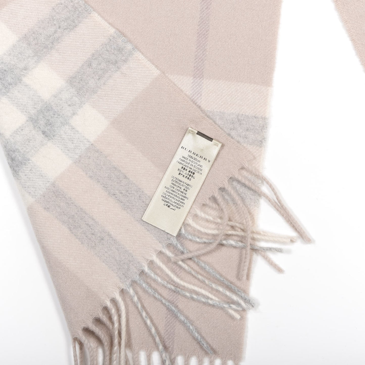 Cashmere Giant Check Fringe Scarf Pink