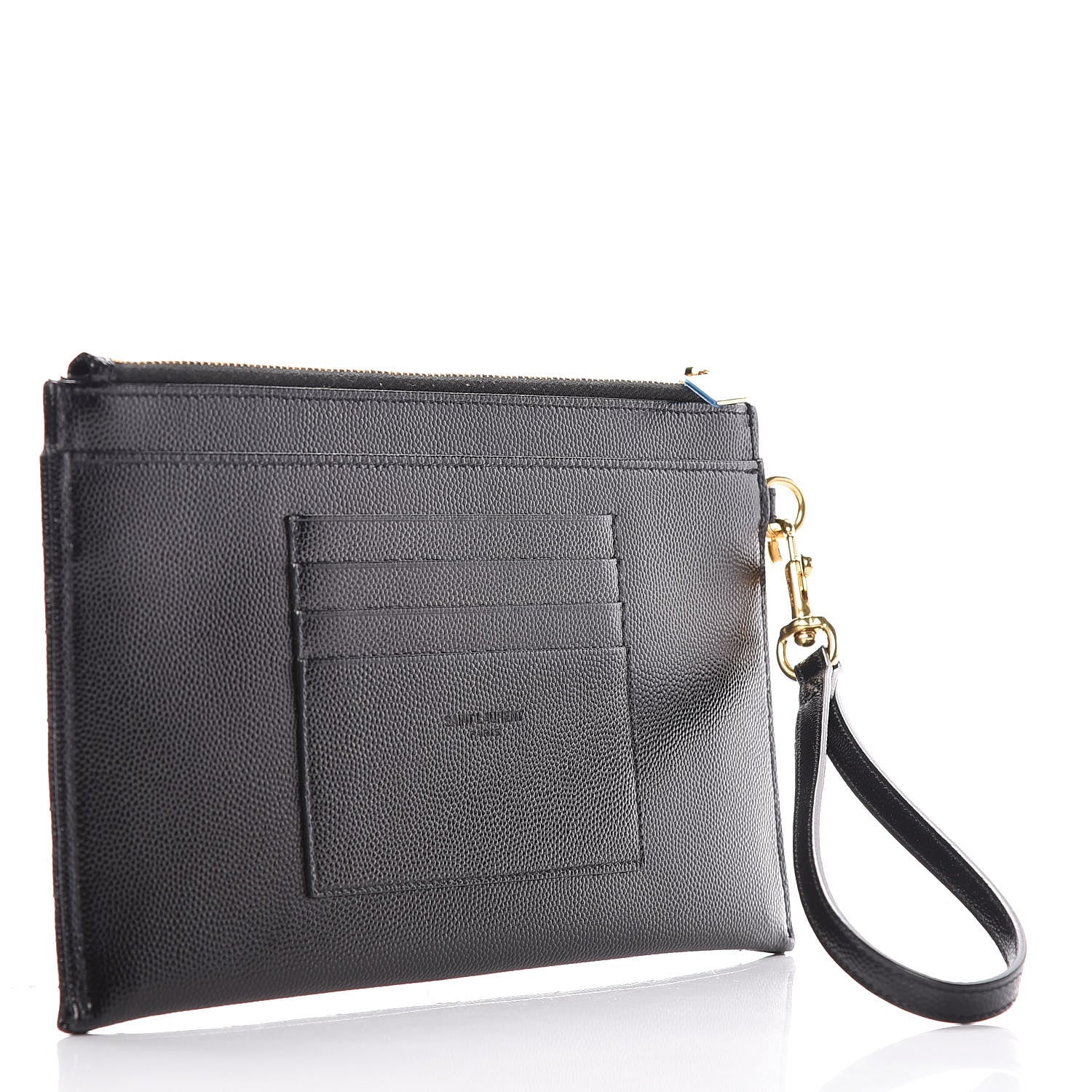 Saint Laurent Grain De Poudre Chevron Monogram Bill Pouch Black 3 of 10