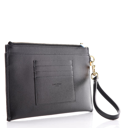 Saint Laurent Grain De Poudre Chevron Monogram Bill Pouch Black 3 of 10
