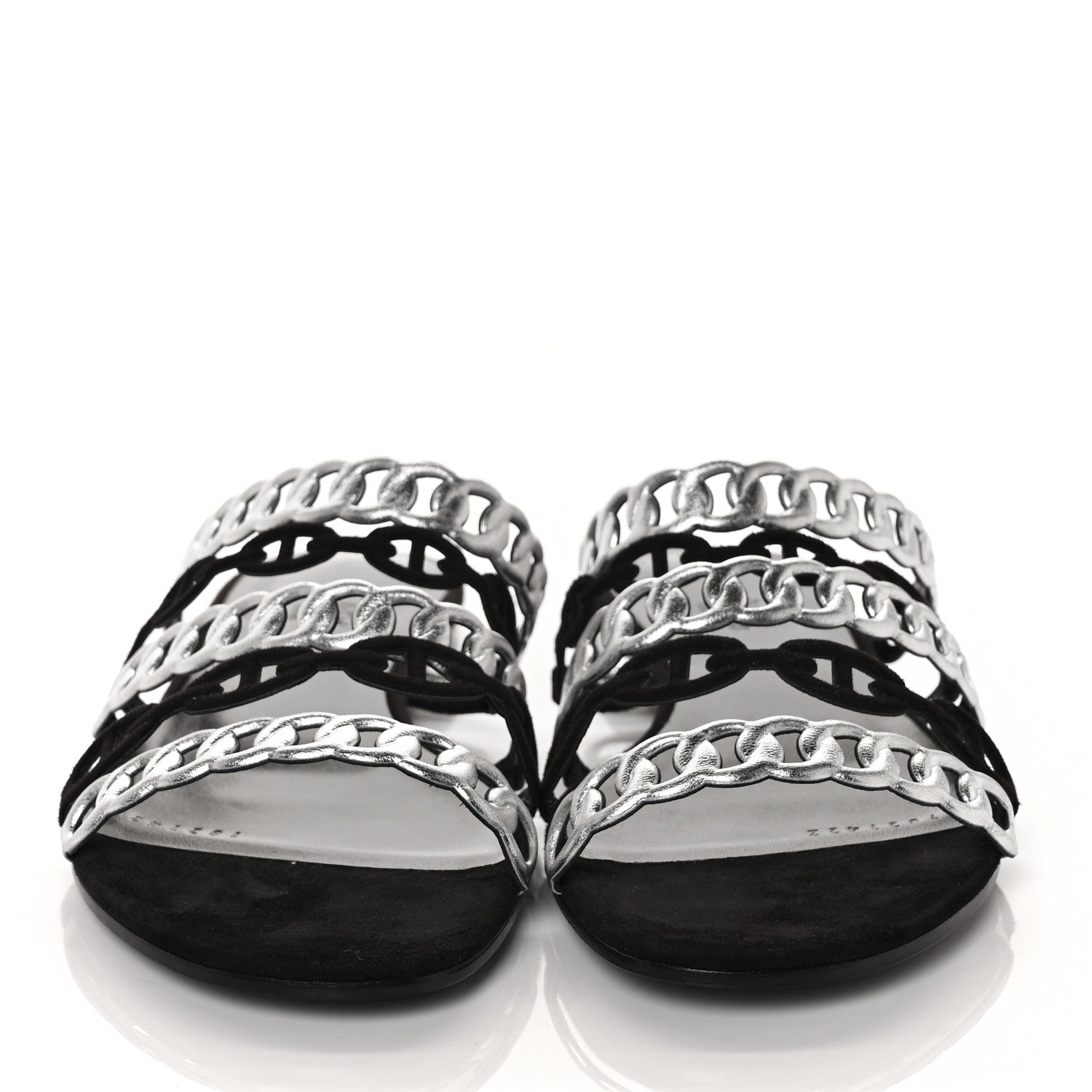 Hermes Metallic Nappa Suede Chaine d'Ancre Nude Sandals 39 Black Gris Argente 4 of 14