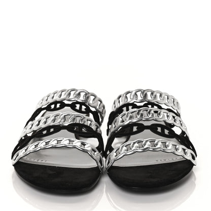 Hermes Metallic Nappa Suede Chaine d'Ancre Nude Sandals 39 Black Gris Argente 4 of 14