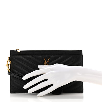 Saint Laurent Grain De Poudre Chevron Monogram Large Bill Pouch Black 2 of 8