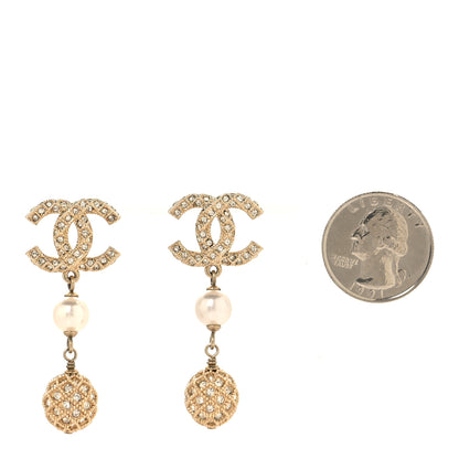 Chanel Crystal Pearl CC Drop Earrings Gold Pearly White 2 of 4