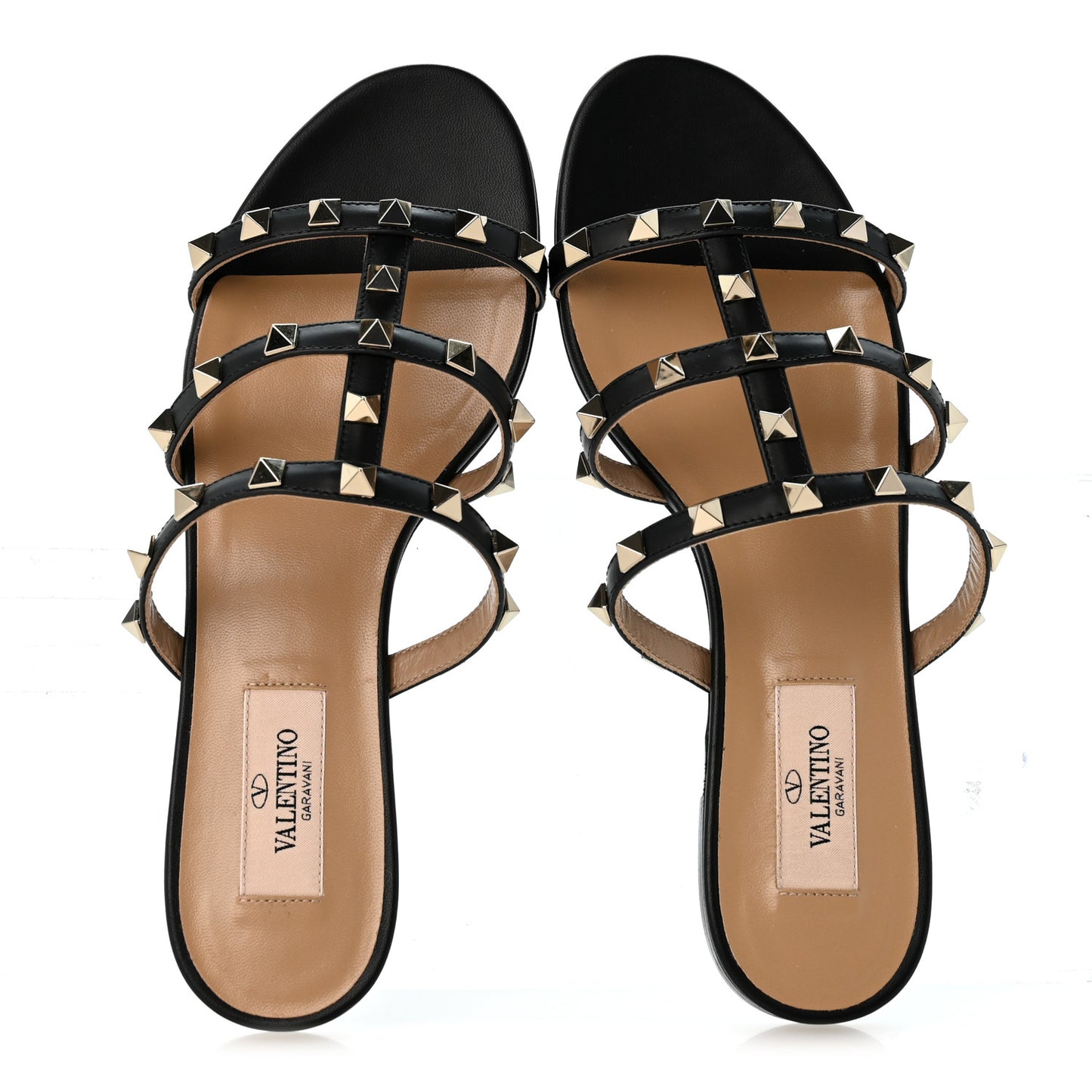 Nappa Rockstud Caged Flat Slide Sandals 36 Black