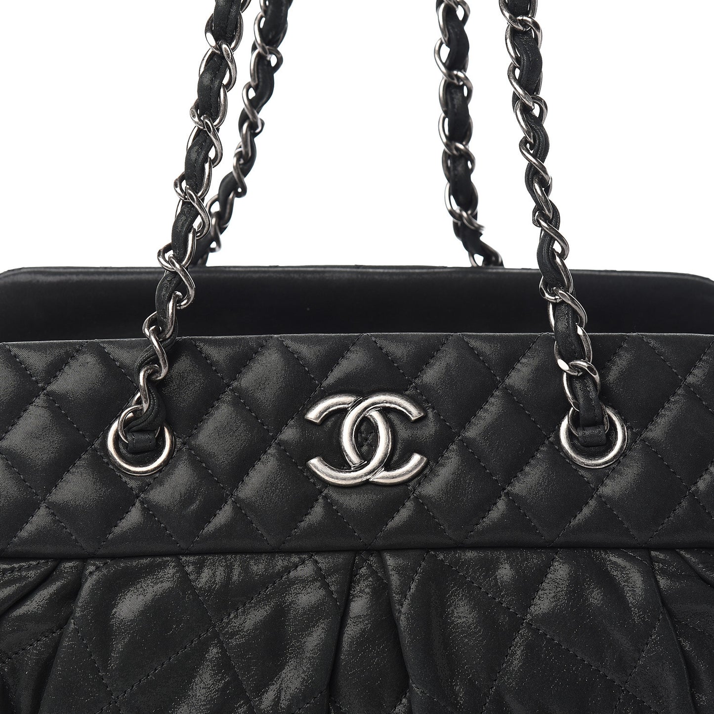 Iridescent Calfskin Chic Quilt Bowling Bag Black