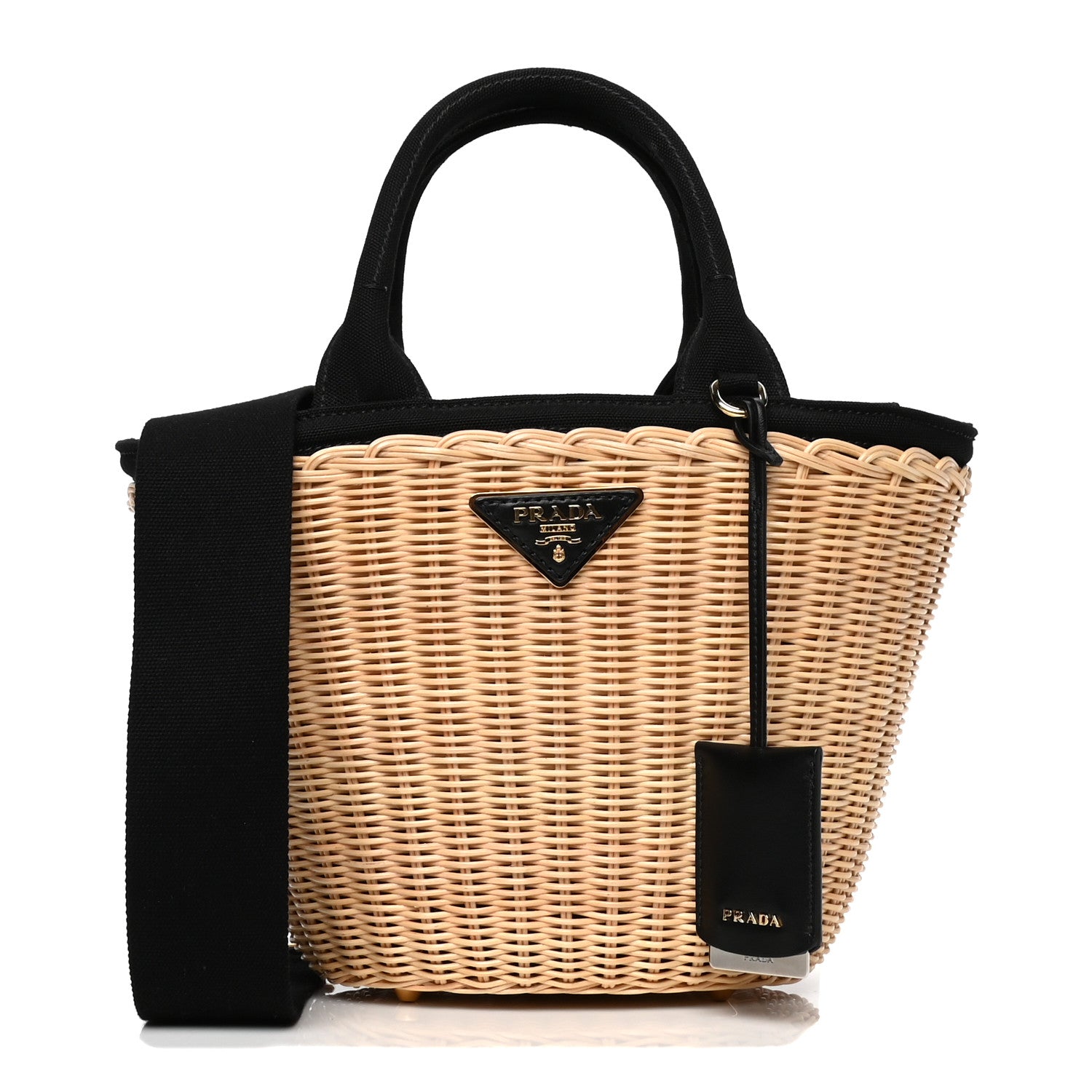 Prada Wicker Canvas Shoulder Bag Naturale Black 1 of 5